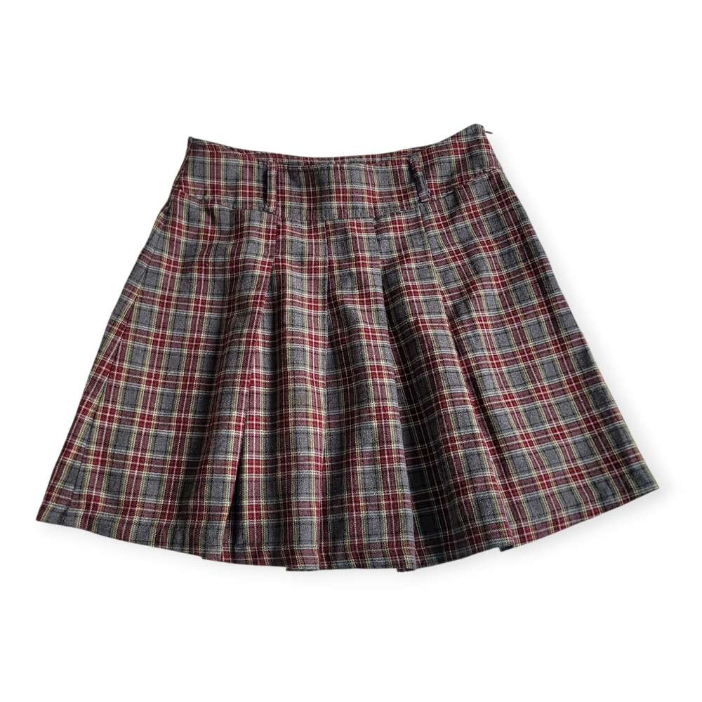Vintage 90s Plaid Pleated Minikirt Grey Red Size 10 Grunge Punk Preppy Academia - Picture 2 of 9